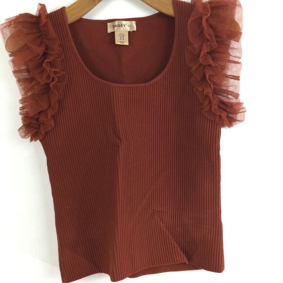 Bailey/44 Womens Rust Ruffle Sleeved Ribbed Knit Blouse Top Rust Size Medium - Picture 10 of 10